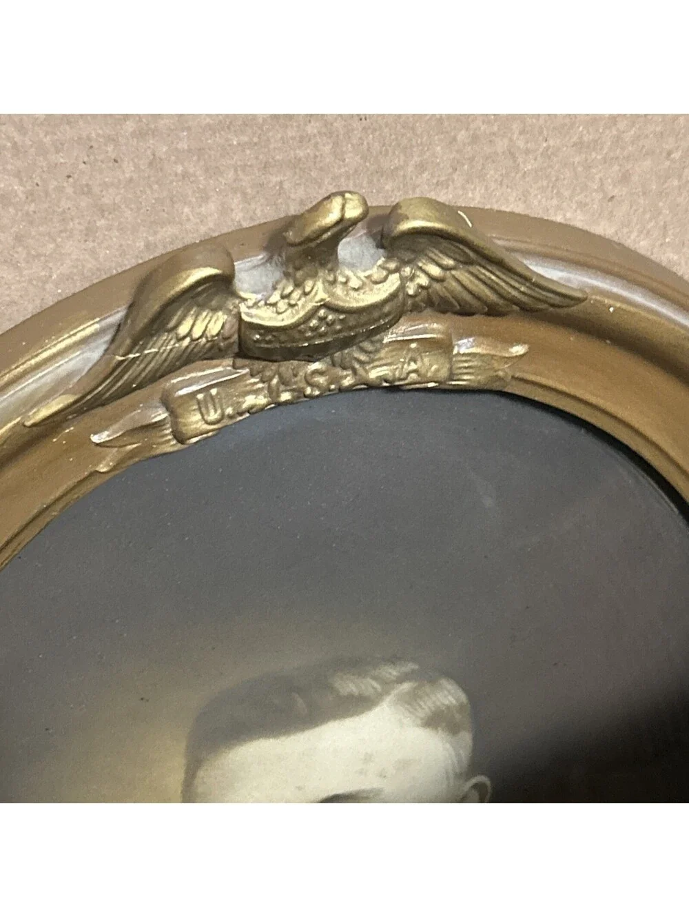 Antique WWI Soldier & Wife Pair Oval Convex Bubble Glass Portrait Frames